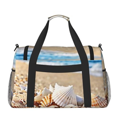 Seashells on the sandy beach Print Travel Duffel Bag for Men & Women, Foldable Travel Bags and Spacious Weekender Tote Bag for Storage Toiletry Luggage Personal Item2