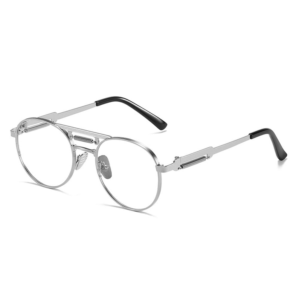 Occhiali da sole rotondi in stile punk metal retrò da donna, con lenti a specchio sfumate trasparenti e p