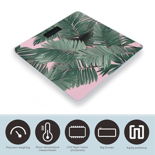 Báscula digital para baño con hojas verdes y pantalla LCD miniatura 3