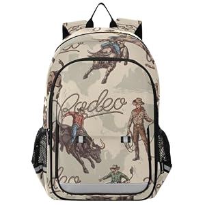 Cowboys Pattern West with Bulls Backpack School Bag Lightweight Laptop Notebook Tablet Backpack Students Travel Bookbag with Reflective Stripes