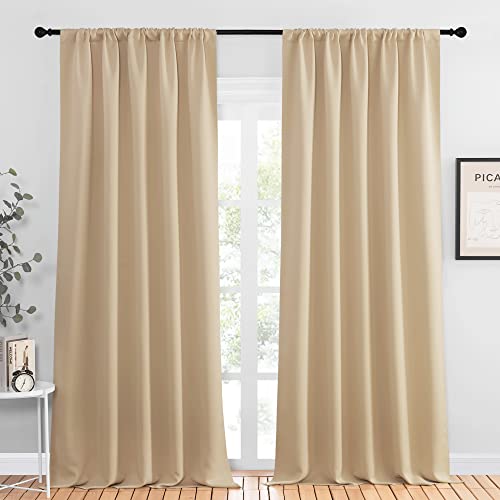 NICETOWN Room Darkening Curtains for Bedroom - Home Decoration Privacy Protection Thermal Insulated Solid Drapes/Draperies for Sliding Glass Door (Biscotti Beige, Set of 2, 52 x 95 inches) B