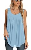 QUEZHU Summer Tanks for Women Dressy Elegant Chiffon Tops and Blouse O-Neck Layered Sleeveless Blous