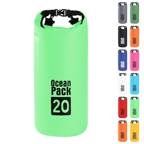 MOMAHUA 20L Dry Bag,Green Waterproof Bag with Adjustable Shoulder Strap,Medium Capacity Swimming Bags 2L/5L/10L/15L/20L/25L/30L Dry Sack for Paddle Boarding,Wet Bags for Travel,Outdoor Camping