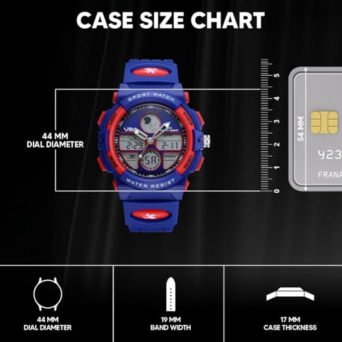 Image of V2A Nova Pro Kids Watch for Boys Age 8-14 | 44mm Analog Digital Sports Watch | Alarm Stopwatch Backlight | TPU Strap | 30M Water Resistant | School & Birthday Gift | Gift for Boy