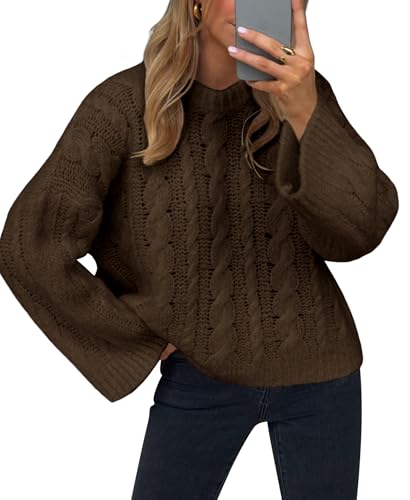 Cable Knit Sweaters Women Crewneck Vintage Knitted...