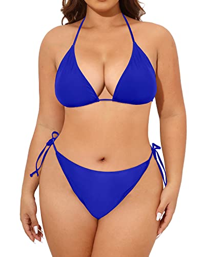 Tempt Me Women Plus Size Sexy Bikini Set String Two Piece Bathing Suit Halter Tie Side Swimsuit Royal Blue 16 Plus