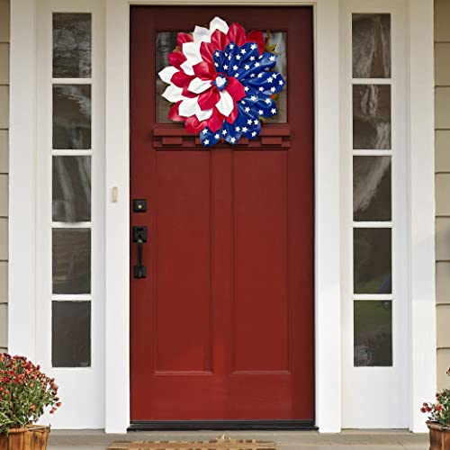 Patriotic Wreath For Front Door, 4Th Of July Independence Day Wreath With Flag Red White Blue Ribbon Decor, Memorial Veterans Day Hanging Garland Outdoor Indoor Home Decor #TOP3