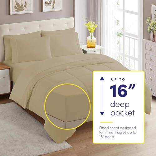 Twin Comforter Set with Sheets - 5-Piece Bedding Collection - 1 Comforter, 1 Fitted Sheet, 1 Flat, 2 Pillowcases - Deep Pocket - Soft & Breathable Premium Quality - Ideal for All Seasons, Taupe