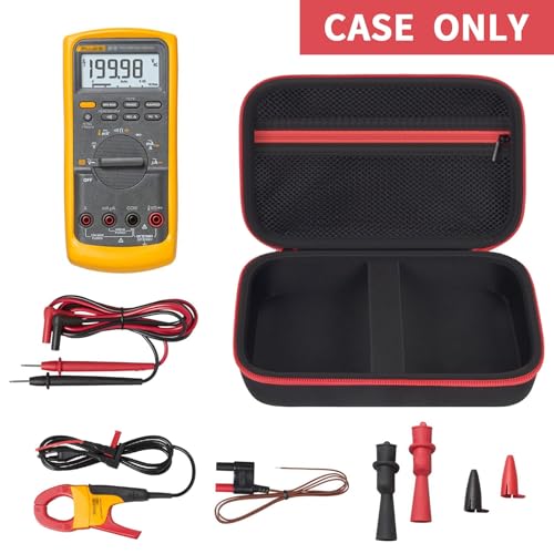 Image of Comecase Hard Case for Fluke 87V /88V /15B+ /17B+ and More Digital Multimeter | Hard Shell, Mesh Pocket & Elastic Strap, Stores Meter and Leads for Jobsite and Workshop, Black with Red Pocket, Case Only