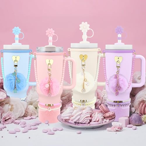 Hpebl 11pcs Cup Accessories for Stanley Cups 40/30oz,Including Straw Topper Cover 10mm(0.4in),Silicone Cup Boot,Handle Strap, Handle Charms for Stanley Cups Tumbler Accessories with Handle (Cream) - image 7