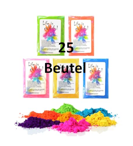 h2i Holi Pulver | 25 Beutel x 70 g | 1.750 g | 5 Farben | Holi Color Powder - 25 Farbbeutel mit leuchtenden Farben zum Werfen | für Festivals Fotoshooting Baby-Shower Party-Foto Fun & Action