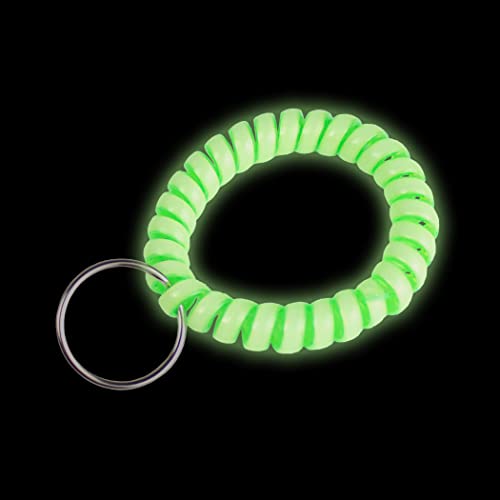 Image of Lucky Line 2 inch Diameter Spiral Wrist Coil with Steel Key Ring, Flexible Wrist Band Key Chain Bracelet, Stretches to 12 inch, Glow-in-the-Dark, 5 Pack (4101605)