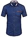 COOFANDY Men's Casual Cotton Short Sleeve Button Down Dress Shirt Denim Work Shirts, Dark Blue, XX-Large