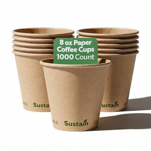 Image of Restaurantware Coffee Cup 1000 Count 8 oz Paper PLA Lined Disposable Cup Leak-Resistant Kraft For Hot Beverages In Coffee Shops