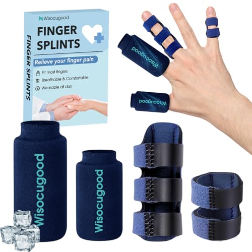 Wisocugood Trigger Finger Splint and Cold Gel Ice Pack Set, Thumb Ice Packs for Pain Relief, Finger Brace for Straightening/Arthritis, Fits Index/Middle/Ring Finger