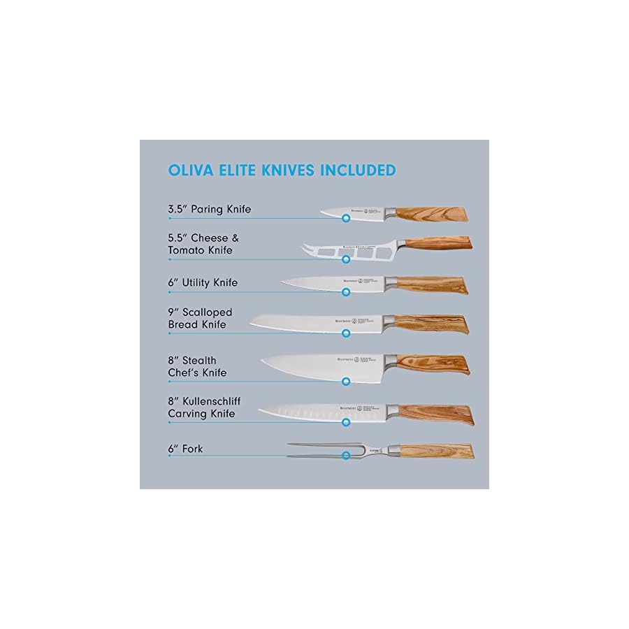 Messermeister-Oliva-Elite-8-Piece-Magnet-Block-Set-Includes-Chefs-Bread-Carving-Fork-Cheese-Tomato-Utility-Paring-Knife-Magnet-Block Messermeister Oliva Elite 8-Piece Magnet Block Set - Includes Chef’s, Bread, Carving, Fork, Cheese & Tomato, Utility & Paring Knife + Magnet Block