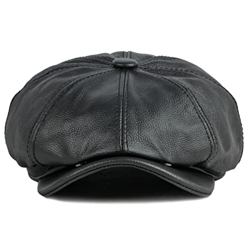 LUTICELI Boné masculino de couro genuíno jornaleiro Ivy Bonés 8 painéis boina taxista, Preto, Tamanh
