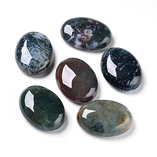 FASHEWELRY 10Pcs Natural Oval Gemstones Cabochon Flatback Semi-Precious Stone Beads Moss Agate Dome Cover Cab No Hole for Jewelry Making, 30x22mm
