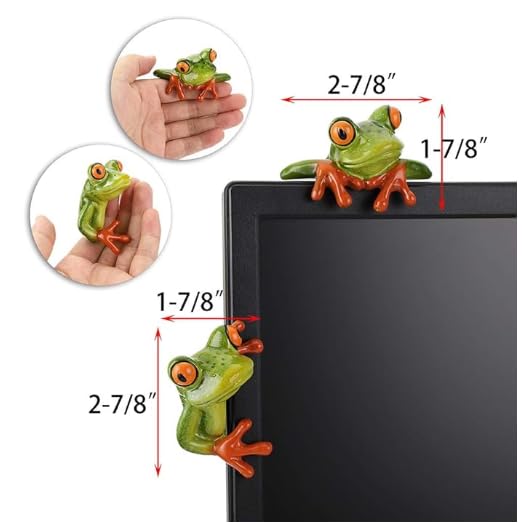 Décorations de moniteur grenouille en résine verte pour PC