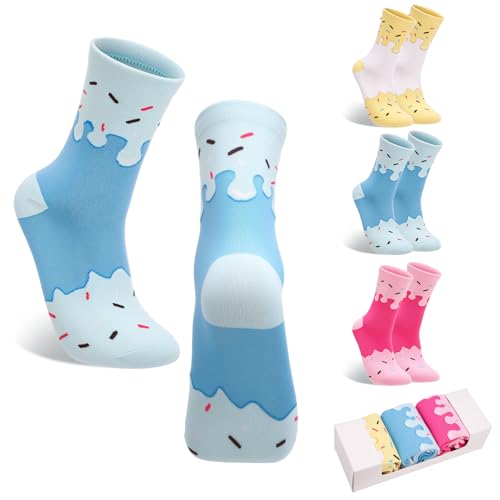 scenicamp 3 Pairs Fun Colorful Socks Donut Patterned Socks Women Funny Food Crazy Sock Birthday Party Favors Gift