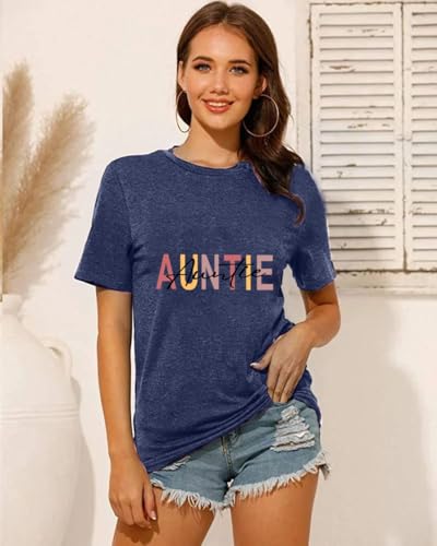 Image of Auntie Women Warm Lovely Love Print Blessing Holiday Summer Ladies Women Casual Short Sleeve T-Shirt.