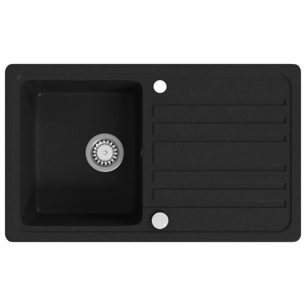 Vidaxl Granite Kitchen Sink Single Basin With Drainer Reversible Black Fixture