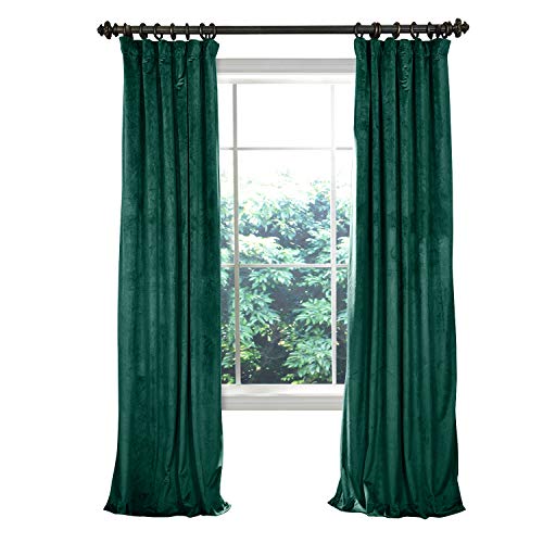 TWOPAGES 84 W x 96 L Flat Hook Room Darkening Velvet Curtain Drapery Panel for Traverse Rod Or Track, Living Room Bedroom Meetingroom Club Theater Patio Door (1 Panel), Moss