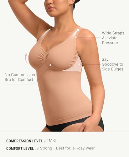Image of FeelinGirl Women Tank Tops Shapewear: Tummy Control Compression Tank V Neck Seamless Body Shaper Camisole Tops for Women