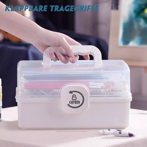 SYLANDO 27,5cm Aufbewahrungsbox mit fächern, Sortierboxen, Nähkasten, Bastelkoffer leer, Medicine Organizer Box, Angelkoffer, Aufbewahrung for Kleinteile, Haargummi (Weiß)