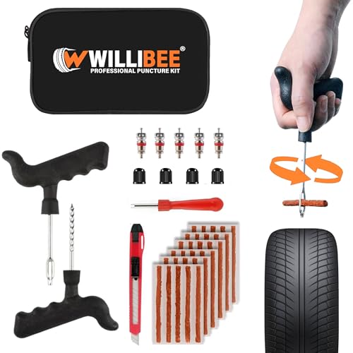 Image of WILLIBEE 8-in-1 (Pack of 30 Strips) Tubeless Tyre Puncture Repair Kit for Bike & Car | Heavy-Duty Puncher Kit (with Storage Bag)