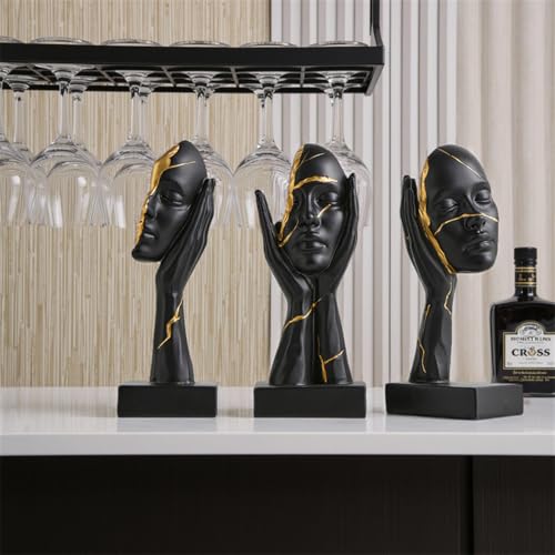 Set de 3 estatuas pensadoras modernas en resina negra miniatura 5
