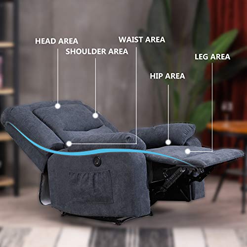 IPKIG Power Recliner Chair with Heat and Massage, Linen Recliner Sofa Chairs with USB Port for Adults for Living Room Bedroom (Blue) - Thumbnail 4