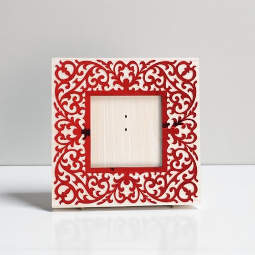 Image of Square Photo Frame 23 x 23 cm Wooden Decorative Picture Frame with Floral Laser Cut Border, Clear Acrylic Front, Wall & Tabletop Photo Frame for Home Decor, Birthday, Anniversary & Baby Photo Gift