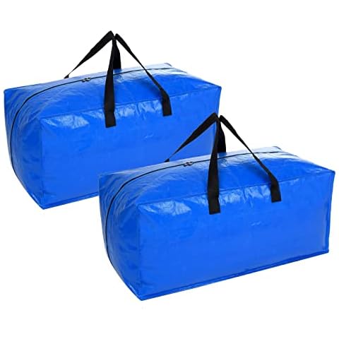 2 Pack Large Storage Bags for Moving Packing Heavy Duty Clothes Storage Bags with Straps Packing Bags for Moving House, Camping, College Carrying, Holiday Decorations Organizer Blue Cover