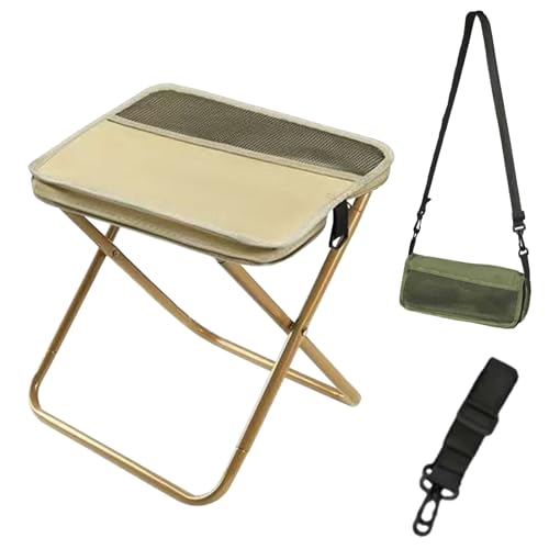 Campinghocker Faltbarer Rucksack Form Tragbarer Klapphocker Mini Klappstuhl Klein Falthocker Gartenhocker, Pocket Handbag Stool Ultraleicht & Stabil bis 120 kg für Angeln Picknick (Khaki, Hoch 24CM)