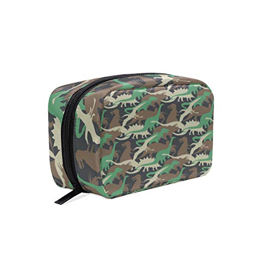 Mnsruu - Bolsa organizadora de maquillaje portátil con diseño de dinosaurio y camuflaje para mujeres y niñas