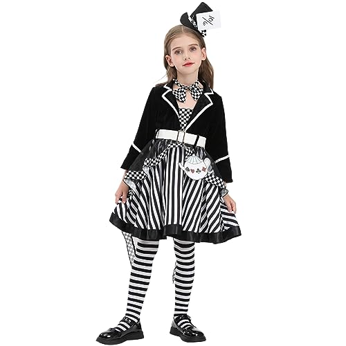 Nspstt Mad Hatter Costume For Girl Mad Hatter Dress Halloween Costume For Kids cover