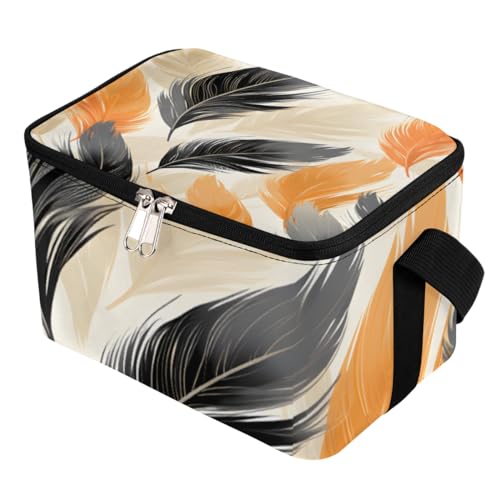 GzLeyigou Lunch Bags for Women Men 9 Cans,Black Yellow Feathers Hot & Cold Food Delivery Bag Insulated Grocery Bag Insulated Lunch Box Bird Feather Cooler Bag for Office Work Picnic Beach