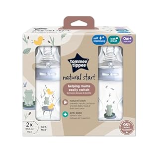 Tommee Tippee biberon anti-colica Natural Start 260ml, con tettarella simile al seno materno, valvola anti-colica, autosterilizzante, blu ciano, 2 pezzo