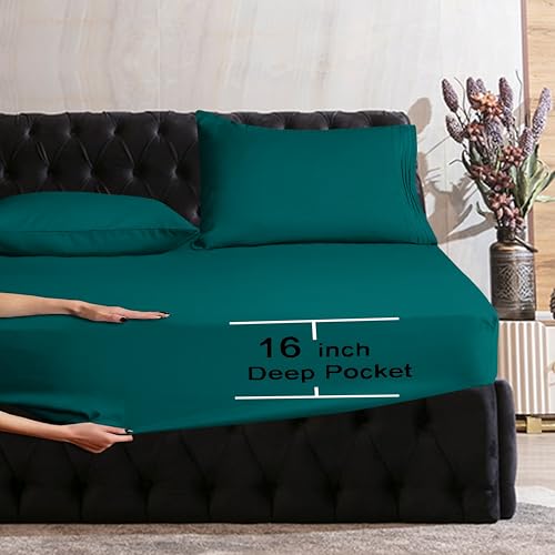 Image of Mocassi Queen Sheet Set - Luxury Hotel 1800 Premier Bedding Sheets & Pillowcases - Ultra Soft Breathable & Cooling Bed Sheets - Deep Pocket - Wrinkle Resistant - 6 Piece Set - Queen, Marine Blue