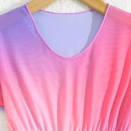 Girls Swim Cover Up Short Sleeve Swimsuit Gradient Color Beach Dress for Kids, Cute Bathing Suit Coverup Tunic Swimwear3