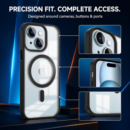 Image of MAGA Back Case Cover for Apple iPhone 13 & iPhone 14, Transparent Black Magnetic Case Compatible with MagSafe, Hybrid Hard PC Back & Soft TPU Bumper, Shockproof Protective Cover - Black