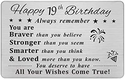 DEGASKEN Happy 19th Birthday Card, 19 Year Old Birthday Gifts for Men Women Girls Boys Teens, Permanent Engraved Steel Wallet Card