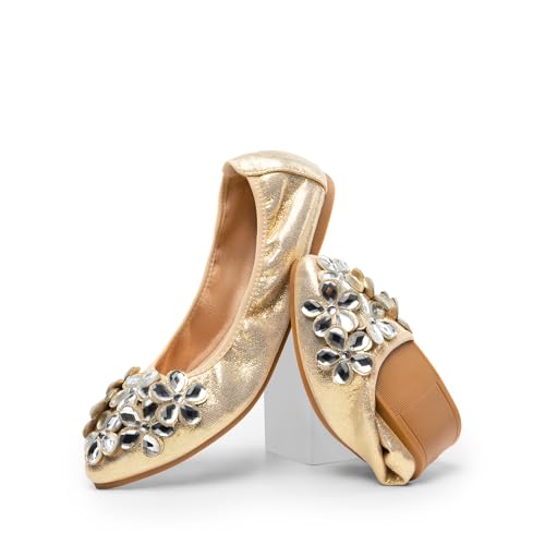 DREAM PAIRS Ballet Flats Shoes for Women, Women's Pointed Toe Rhinestone Sparkly Foldable Flats, Comfortable Shoes for Women Dressy Wedding Party Work Drive4