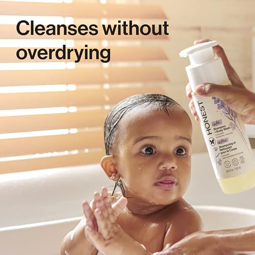 Image of The Honest Company 2-in-1 Cleansing Shampoo Body Wash Gentle for Baby, Naturally Derived, Tear-free, Hypoallergenic, Lavender Calm, 18 fl oz