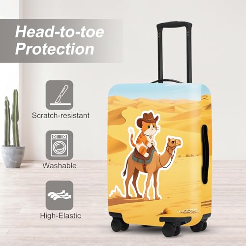 Image of Desert Adventure Luggage Protector, Washable Suitcase Cover with Cowboy Camel Scene Anti-scratch for 18 inch,20 inch,22 inchBag