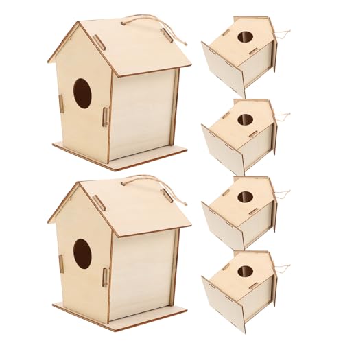 Hohopeti 6 Casette per Uccelli da Esterno in Legno Non Verniciato per Kit DIY per Dipingere e Assemblare Educativo per Decorazione Giardino e Osservazione Uccelli