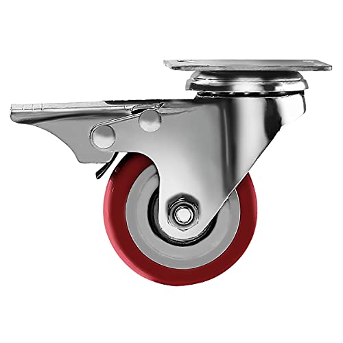 24 Pack 2\" Caster Wheels Swivel Plate w/Brake On Red Polyurethane Wheels (2\" with brake)