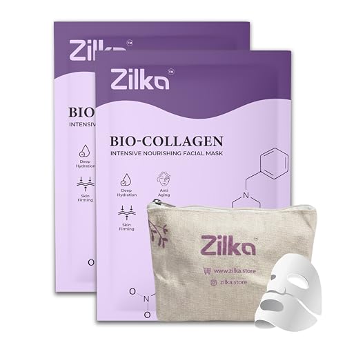 Image of Zilka Bio Collagen Korean Face Mask (Pack of 2) - Niacinamide, Hyaluronic Acid & Fast Absorbing Collagen | Overnight Hydrating Face Mask for Glass Skin | Anti-Aging, Firming, Reduces Fine Lines & Wrinkles | Korean Skincare