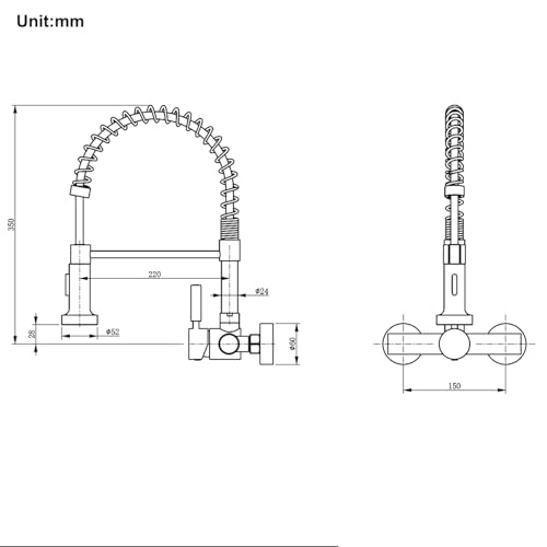 Tondiy Küchenarmatur Wandmontage mit Herunterziehbare Brause, Hoch Gebogen Wandarmatur mit 2 Strahlarten, 360° drehbar Mischbatterie Wand Wasserhahn Küche aus Edelstahl, Matt